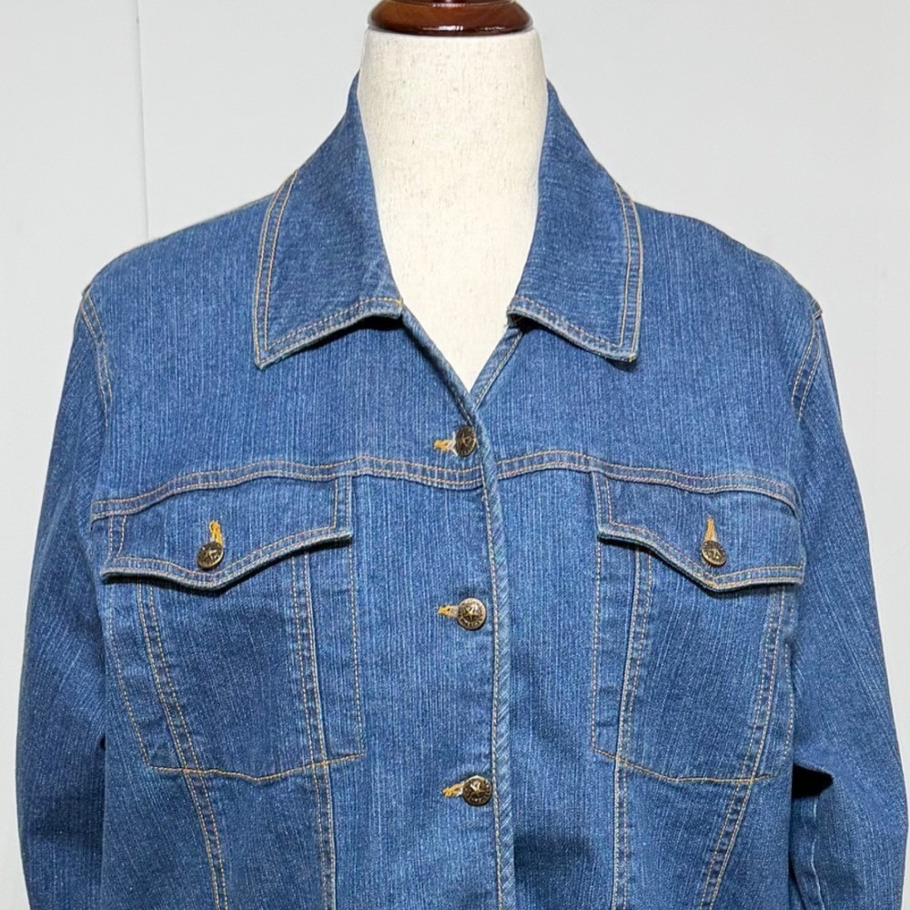 Vintage‎ Mainstreet Blues Denim Jacket Womens 20W Blue Y2K Stretch Button Front